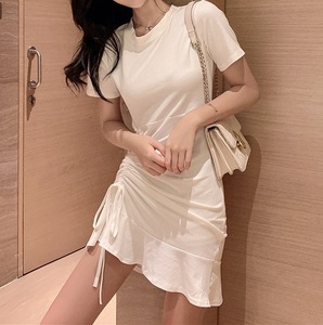 ワンピース Tシャツ スカート ドレス サイズＬ ホワイト白色 アレンジセクシー 自分好みで演出肌見せ 夏 ワンピースTシャツスカートドレス