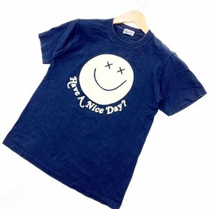  ■ビームス BEAMS ネイビー 濃紺 半袖 Tシャツ Sサイズ 【定番 スマイルマーク♪】【デニムなどとの相性抜群♪】■CJ53