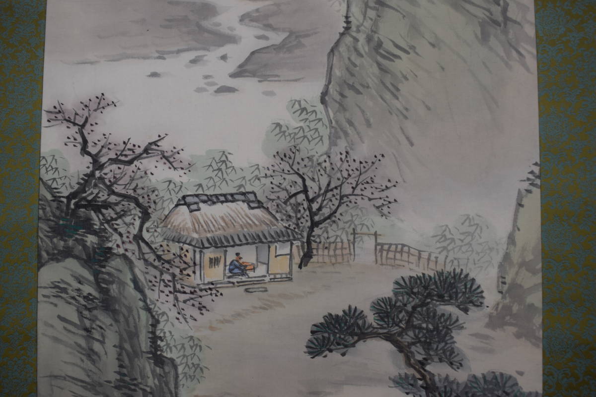 [Authentic] Ochi Nansho/Picture of a Seclusion by the Riverside/Shunkei Landscape with Figures/Hanging Scroll☆Treasure Ship☆X-798 JM, Painting, Japanese painting, Landscape, Wind and moon