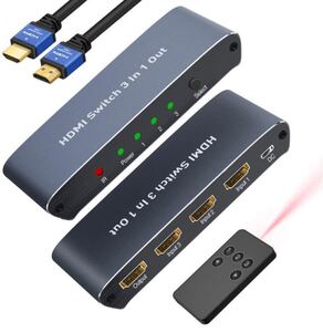 【HDMI2.0 ケーブル1本付き】HDMI分配器2.0 HDMI 切替器 リモコン付き 3入力1出力 4K+3D