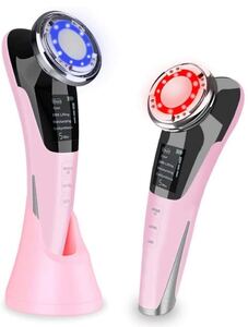 温冷美顔器 イオン導出 イオン導入 振動 ems 目元 小顔 美顔器 1台8役 口元 自宅用美顔器 (ピンク)