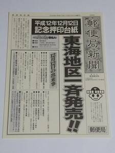 記念押印台紙『平成12年12月12日　郵便局』