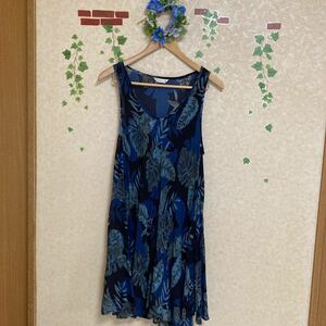 M Pyumossopyu-moso tunic blue navy botanikaru pattern casual spring summer rayon no sleeve total pattern no sleeve One-piece 