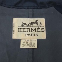 エルメス HERMES トレンチコート ロング ビジネスコート シルク混 ジャケット フランス製 52 XLサイズ ネイビー ECR5_画像5