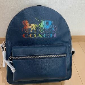  free shipping unused Coach COACH rucksack leather backpack Logo lady's rucksack F76772 SVM64 navy Denim multi 