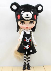 bl072【Blytheカスタム】☆ブライス用クマモンセット（ワンピ・ブラウス・かぶり物・タイツ・バック・靴）6点セット