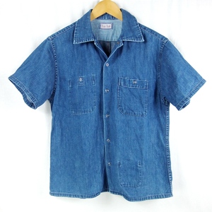 #BLUE BLUEb lube Roo /..../ men's / indigo / Short sleeve short sleeves / open color Denim shirt size 0 (XS)