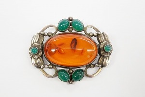 #anza George Jensen GEORGJENSEN brooch 78 amber green a gate 925 Vintage silver green amber color lady's [662544]