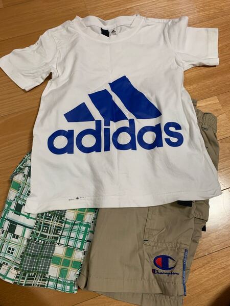 アディダスTシャツ120 チャンピオンハーフパンツ110 チェックハーフパンツ120 男の子上下セット ハーフパンツ
