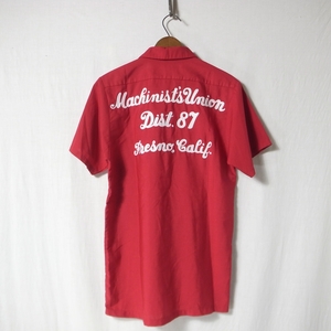 80s ヴィンテージ チェーンステッチ 半袖 ワークシャツ 赤 / 刺繍 ボーリングシャツ