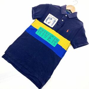 ■ポロラルフローレン POLO RALPH LAUREN ネイビー ステンシルプリント 濃紺 カスタムフィット XS ポロシャツ 半袖シャツ 鹿の子■DA47