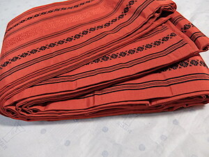 T898) 赤　半巾帯　小袋帯　15cmｘ348cm　絹
