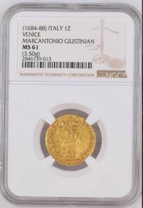 MS61 NGC 1 Zechino(1684 year from 1688 year )ma LUKA ntonioGiustinian Italy gold coin coin coin 