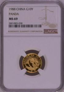 NGC MS69 1988年中国パンダ1/10オンス金貨 硬貨
