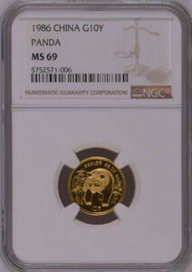 NGC MS69 1986年中国パンダ1/10オンス金貨 硬貨