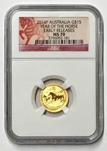 馬$ 15 1/10金貨 コインNGC Ms 70 E / R 2014オーストラリア旧暦 硬貨