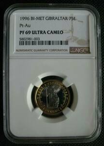 ジブラルタル75 ECU 1996金貨 プルーフ バイメタルコイン NGC PF69 硬貨