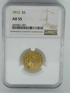 1913 $ 5 NGC AU55 - India half Eagle - gold coin coin coin 