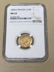 1895-A PARIS FRANCE Ceres type 10-F franc gold coin NGC MS 63 * RARE! coin 