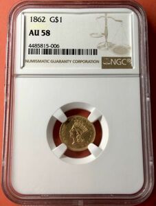  gold coin COIN 1 DOLLAR USA 1862 INDIAN HEAD PRINCESS NGC AU58!! coin 