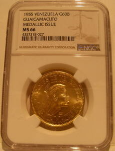 benezela1955 gold coin 60 Bolivares NGC MS66 chief s series - Guaicamacuto coin 