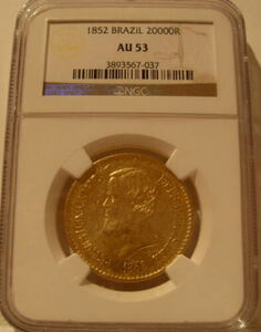  Brazil 1852 gold coin 20000re chair NGC AU53pedoro2 coin 