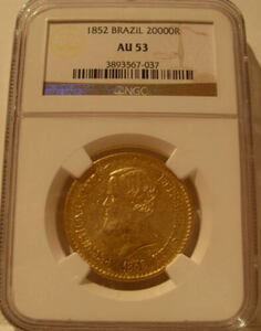 ブラジル1852金貨 20000レイスNGC AU53ペドロ2 硬貨