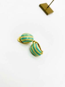 [ прекрасный товар ] Англия покупка Vintage слоновая кость × mint green полоса эмаль Gold серьги костюм ювелирные изделия 