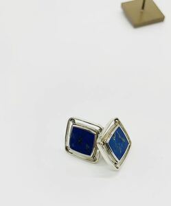 [ beautiful goods ] England London buy Vintage silver stamp have lapis lazuli square earrings natural stone 