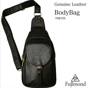 Fujimond 本革 ボディバッグ ワンショルダーバッグ 斜め掛け 牛革 高品質 ブラック