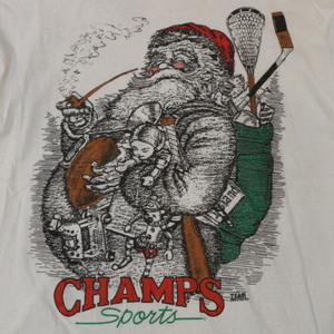 90s CHAMPS Sports サンタクロース Tシャツ XL ホワイト チャンプス スポーツ USA ロゴ クリスマス イラスト ヴィンテージ