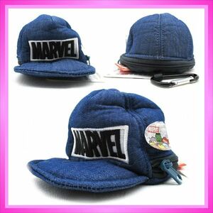 MARVEL デニムキャップポーチ カラビナ付 ◆ ロゴプレート ホワイトVer. ／ 1点 美品