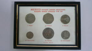 30324-8　MEXICO　コイン　6個　額入り　ESTADOS　UNIDOS　MEXICANOS　MODERN　MINOR　COINAGE　TYPE　SET　　TIJUANA，MEXICO　メキシコ