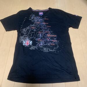 *Men's Bigi T-shirt size 2 ADMIRAL men's M black England map pattern Britain 