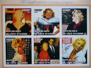 コートジボワール切手『マリリン・モンロー逝去40周年』6枚シート 2002