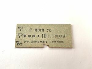 古い切符 東京急行電鉄 東急 尾山台から 昭和39年3月3日 硬券