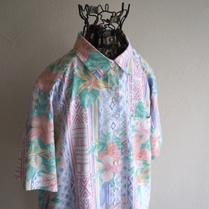 1990s ヴィンテージ USA製 ALFRED DUNNER ボタニカルパターン S/Sシャツ M～L位 ペールトーン リゾート ハワイアン アロハ アメリカ 古着