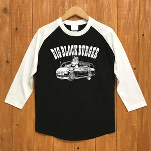 ■BIG BLOCK BURGER ベースボールTシャツ■Mサイズ（ブラックxホワイト） DODGE MOPAR　ダッジバン　ダッジ　ダッジラム