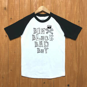 ■BIG BLOCK BAD BOY ラグランTシャツ■Mサイズ（ブラックxブラック） FAIRGROUNDS フェアグラウンズ