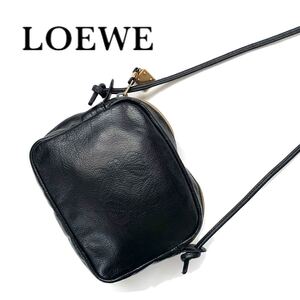 【送料無料】LOEWE ロエベ ポシェット ショルダーバッグ ミニバッグ レザー ロゴ刻印 ブラック 黒 アナグラム 斜め掛け カバン