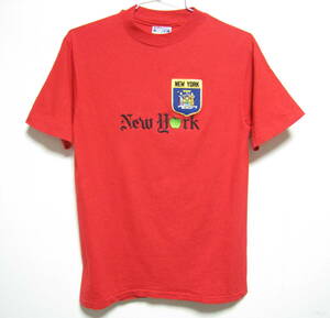 Hanes◆ヘインズ USA製 New York ワッペン 刺繍 デザイン Tシャツ サイズS34-36 レッド