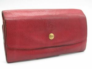 F2-13 purse Il Bisonte long wallet 2. folding wine red snap-button leather change purse . card inserting 