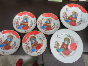 Art hand Auction Hand-painted plate set (6 pieces, large and small) from Korea, China and Taiwan, antique, collection, miscellaneous goods, others