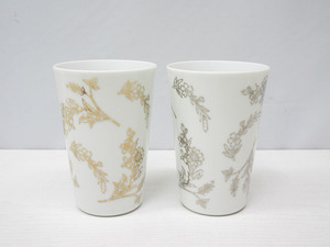 ★YC3690　未使用品　Afternoon Tea　フリーカップ　2客セット　花柄　金彩　銀彩　ペア　コップ　タンブラー　アンティーク　送料無料★