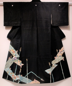  flower ..* recycle kimono kurotomesode . large . Noguchi . structure three . excellent article large . kimono 210501