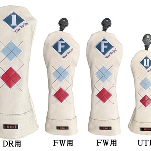 ▲送料無料【4P-オフホワイト・ネイビ】ブルーティーゴルフ 【アーガイル - Classic クラシックモデル】4本セット販売ヘッドカバー CHC-03