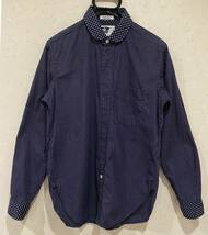 ＊エンジニアドガーメンツ Engineered Garments 丸襟 ドット切替 長袖 シャツ トップス ネペンテス 米国製 S　 BJBA.E_画像1