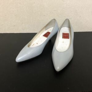 未使用品良品★本革靴23.5cm春夏秋冬エレガントmiddleヒール安定感ヒールパンプス水色レディースシューズお洒落パンプス女性 ブルーグレー