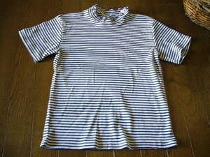 SILVER CAT シルバーキャット Tシャツ 涼しい素材 未使用　紺・白ストライプ　ネイビー・ホワイトのストライプ　140㎝　家庭保管品