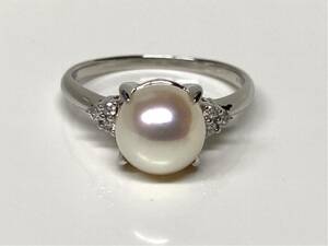 PT900 pearl diamond ring pearl platinum ring lady's 5g